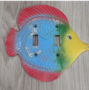 Coastal Tropical Light Switch Cover Plate Colorful Fish Vintage 90s